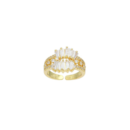Baguette CZ Feather Shaple Statement Adjustable Ring, Sku#LD614