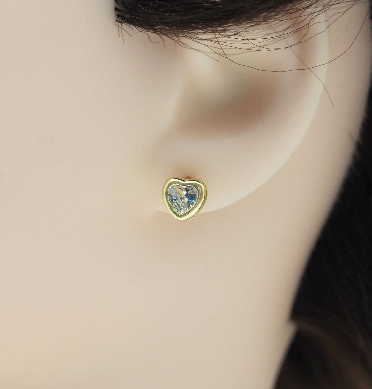 CZ Gold Heart Stud Earrings, Sku#LD356
