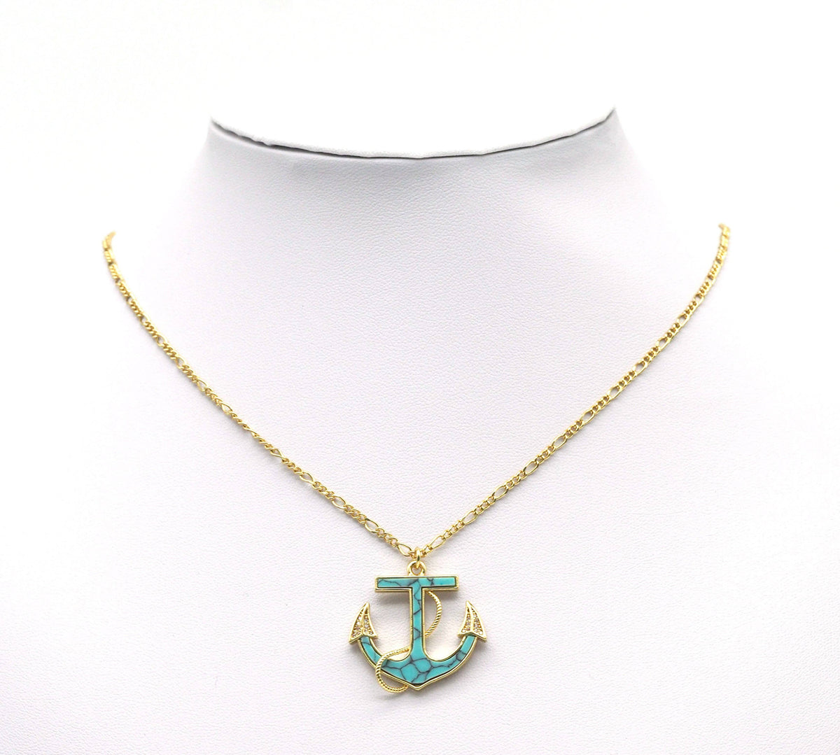 Gold CZ Turquoise Malachite Boat Anchor Charm, Sku#L687