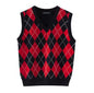 Retro Preppy Style Versatile Diamond-Check BM Knitted Vest