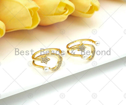 CZ Micro Pave Pearl Star Crescent Moon Ring, sku#LD81