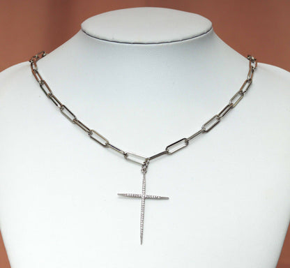 Medium Paperclip Chain Thin Cross Necklace, sku#CL09