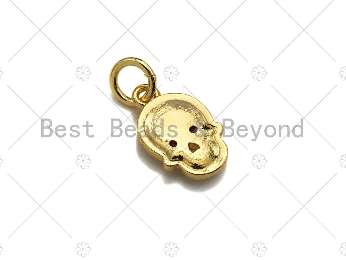 18K Gold Colorful Micro Pave Skull Pendant, Dainty Gold Skul