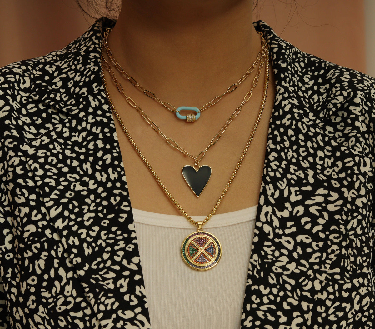 Mini Enamel Oval Clasp Paperclip Necklace, Sku#CL06