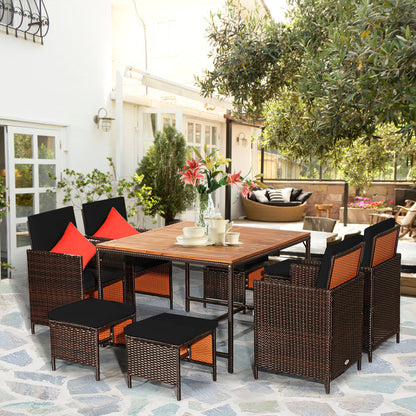 9 Pieces Patio Rattan Dining Cushioned Chairs Set