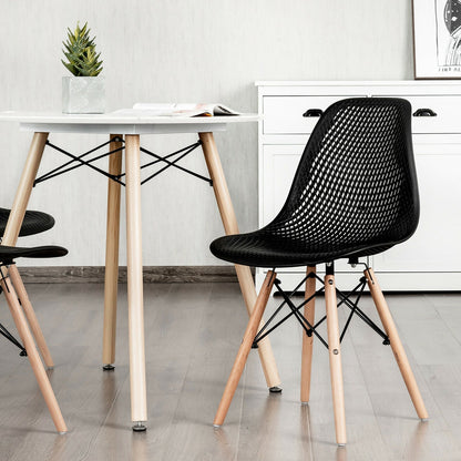 2 Pcs Modern Plastic Hollow Chair Set with Wood Leg