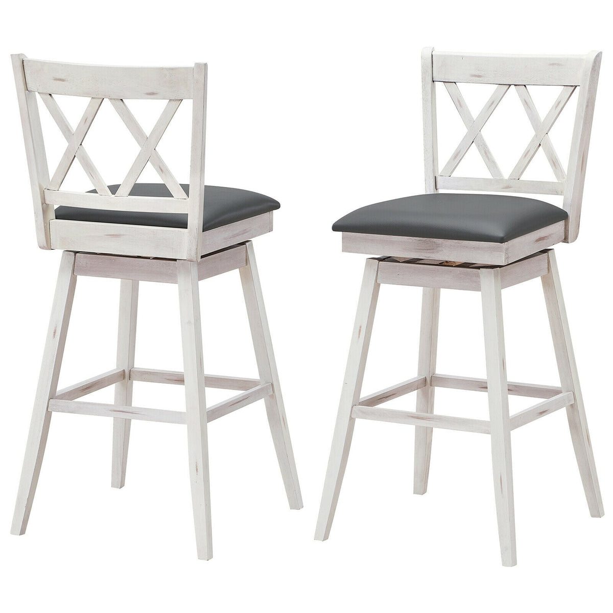 2 Pieces 29 Inches Swivel Counter Height Barstool Set with Rubber Wood Legs