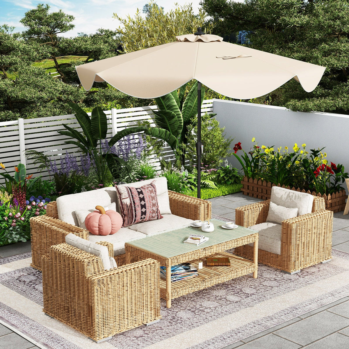 9 FT Patio Umbrella with Crank Handle and Push Button Tilt