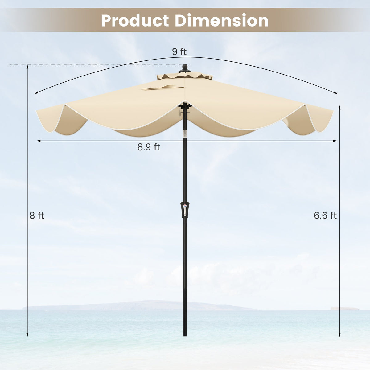 9 FT Patio Umbrella with Crank Handle and Push Button Tilt