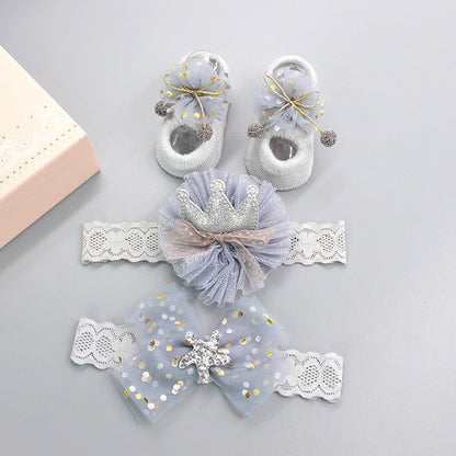 Flower Baby Girl Headband Socks Set Shoes With  Crown Bows Newborn Headbands For Girls Turban Baby Hair Accessories
