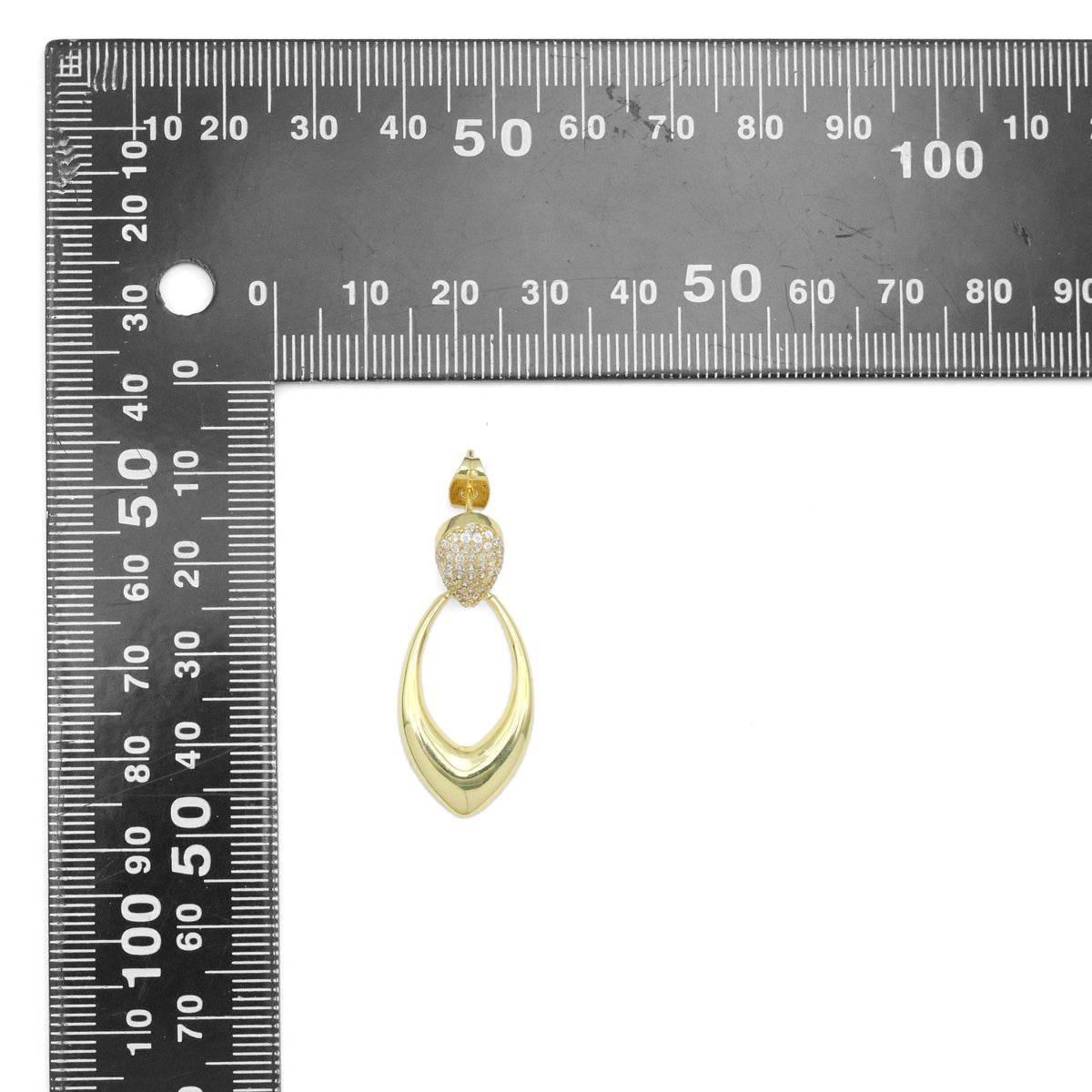 Gold Silver Clear CZ Teardrop Shape Earrings, Sku#A343