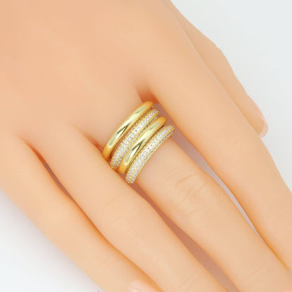 Plain Gold Clear CZ Doule Line Ring set , Sku#LD609