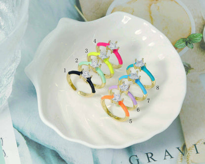 CZ Enamel Star Adjustable Ring, Sku#X296