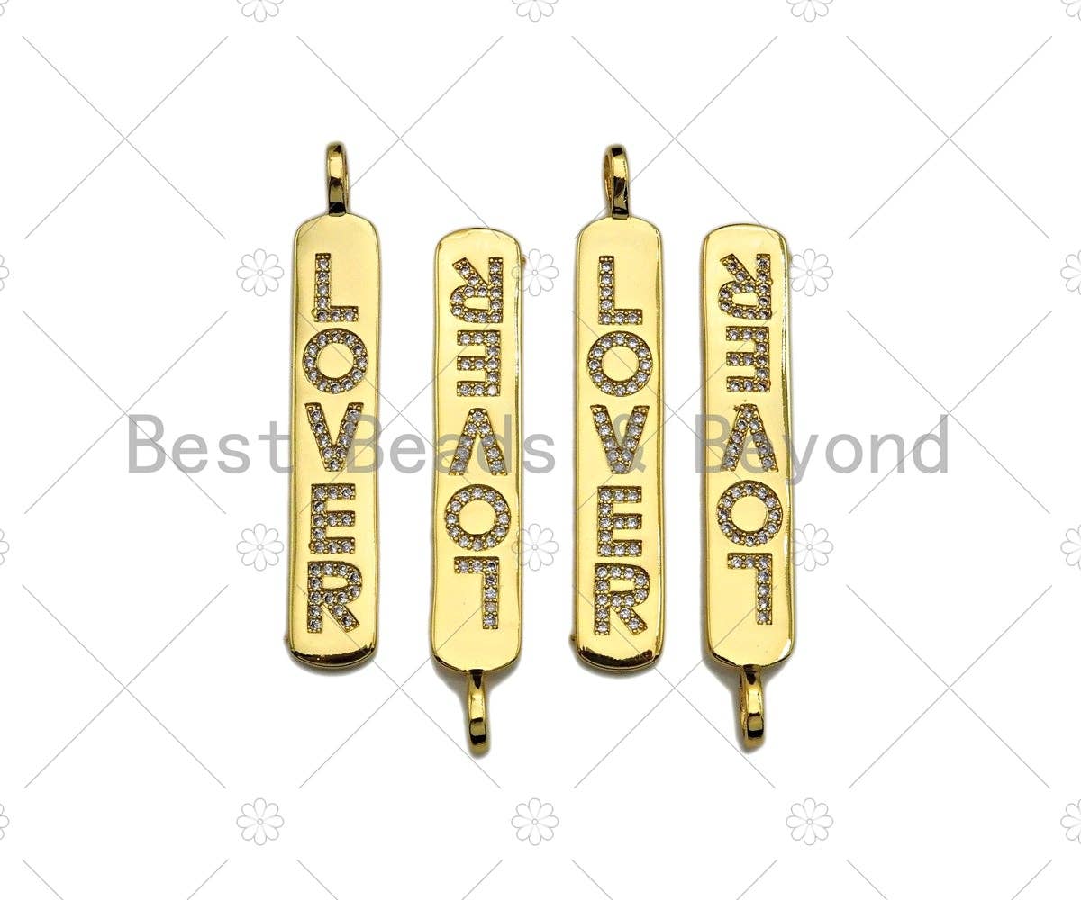 CZ Micro Pave LOVER Long Bar Pendant, Cubic Zirconia Strip Pendant, Gold Lover Bar,  Micro pave Bar shape pendant, 8x51mm, sku#LK136