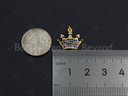 18K Gold Multicolor Micro CZ Pave Crown Pendant, Gold Crown Charm,  Crown Beads, Jewelry Findings, 15x13mm,sku#LK39