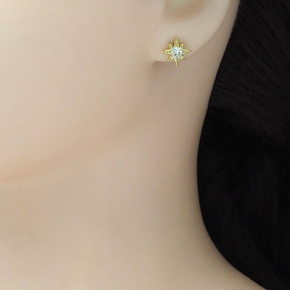 Big CZ Gold Star Stud Earrings, Sku#LD504