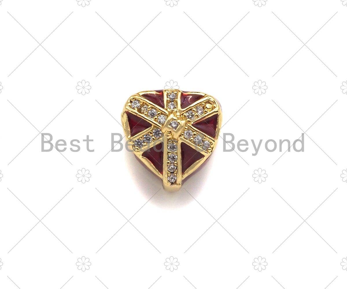 Enamel Colorful Heart Shape Gift Box Spacer Beads,  Christma
