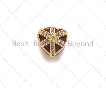 Enamel Colorful Heart Shape Gift Box Spacer Beads,  Christma