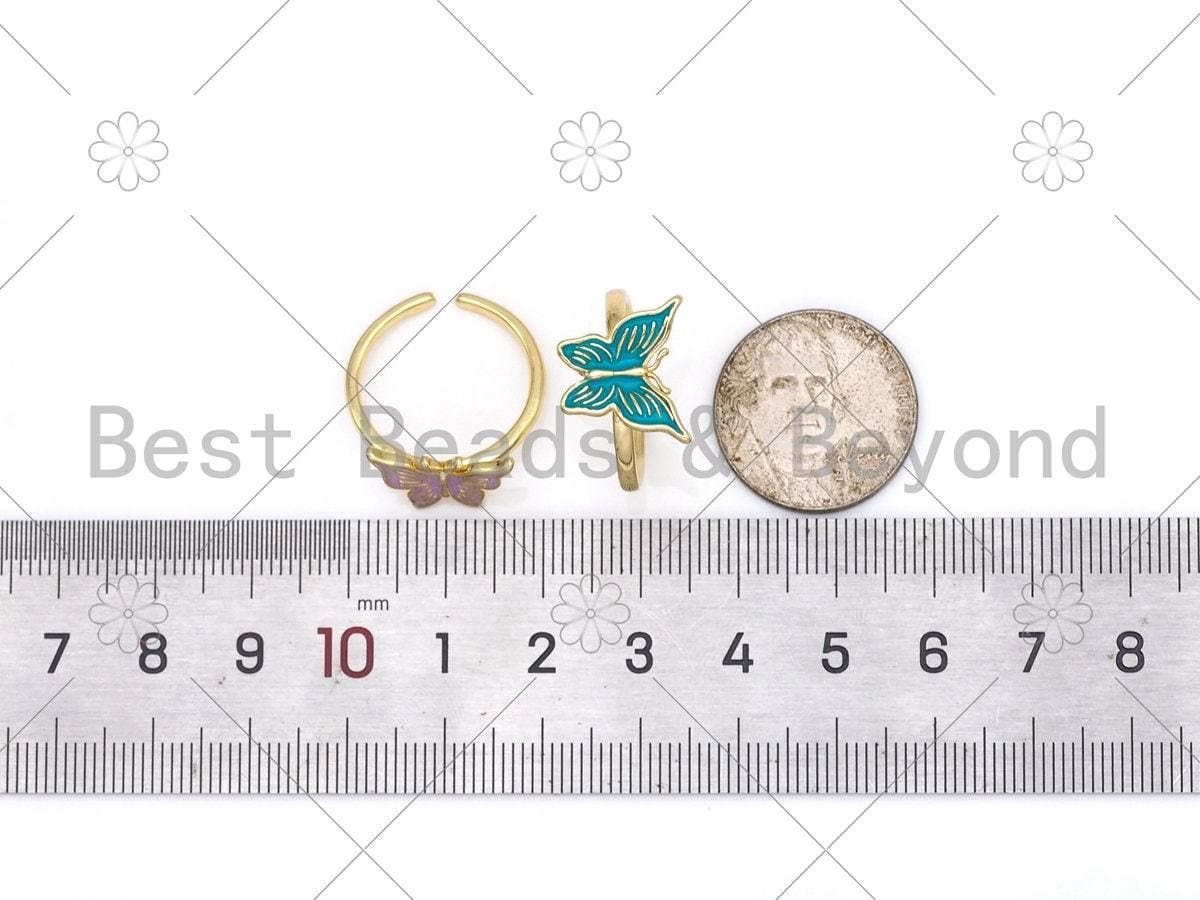 Colorful Enamel Butterfly Shape Adjustable Ring, Sku#X273