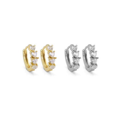 Gold Silver String Heart CZ Huggie Earrings, Sku#A123