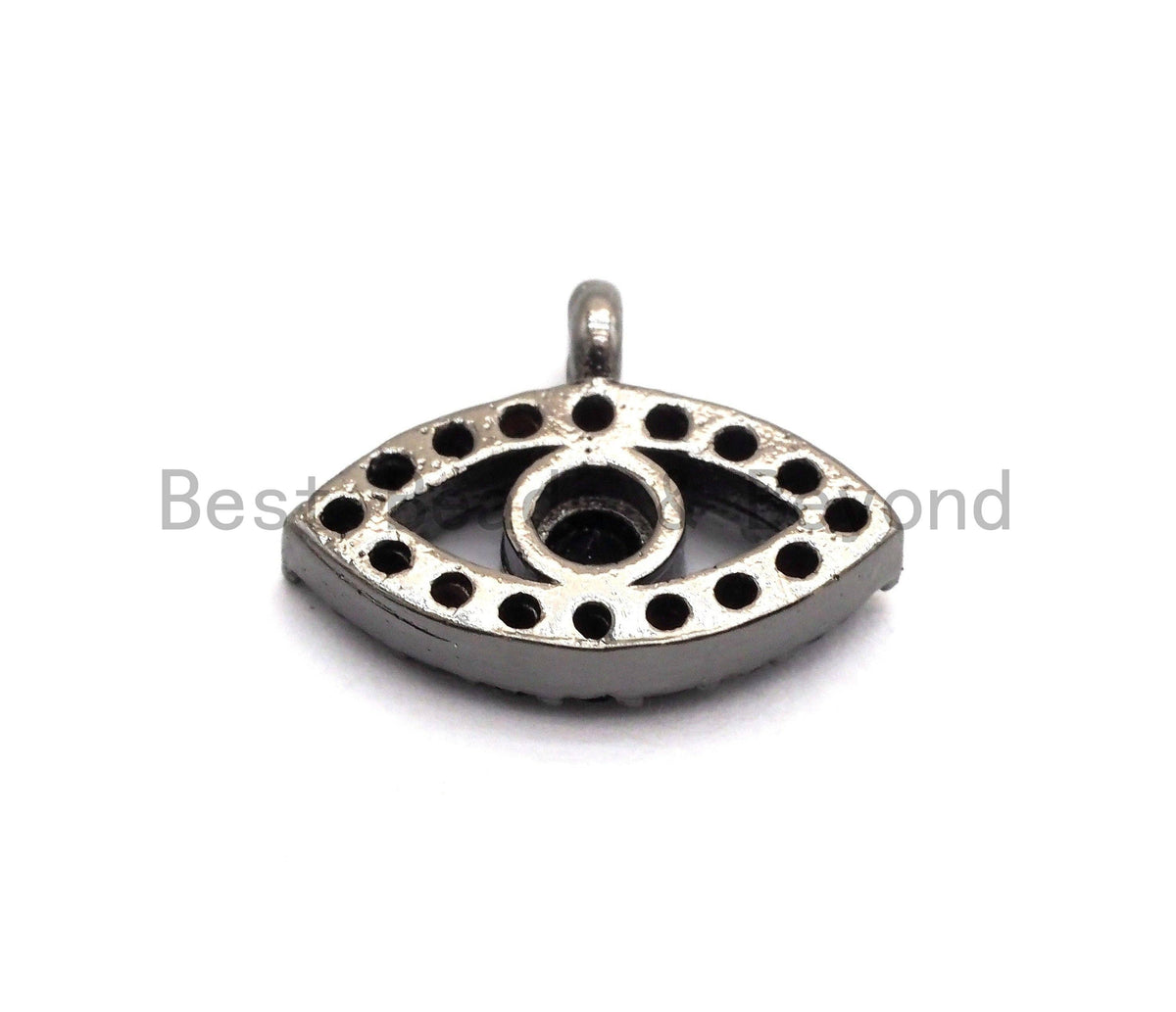 Micro Pave Black CZ Pave On Black Evil Eye Charm Beads, Cubic Zirconia Paved Evil Eye Charm, 8x11mm, sku#B102