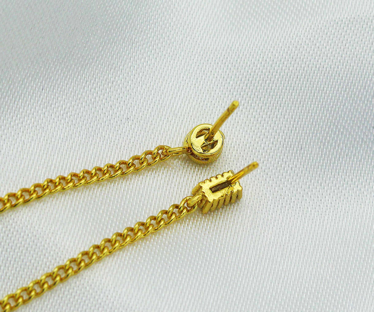 Pave Round Rectangle Stud Dangle Chain Earrings, sku#B203