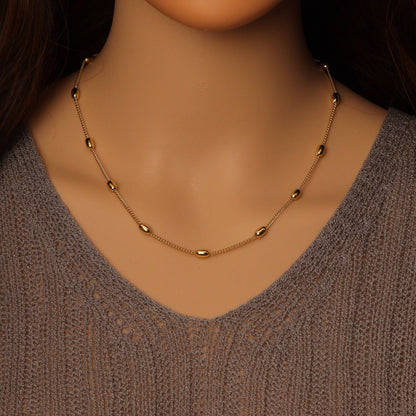 Thin cuban Link Rice shape Satellite Chain Necklace, Sku#LD492