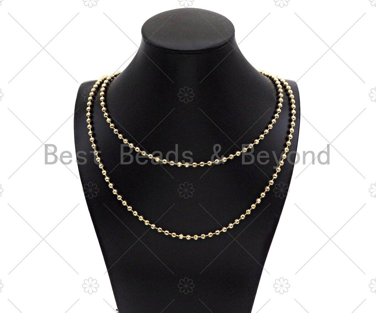 Shinny 18K Gold Silver 4mm Solid Faceted Ball beads chain by Yard, Faceted Ball beads chain, wholesale chain, sku#LD68