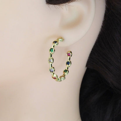 Gold Colorful CZ Hoop Earrings, Sku#LD465