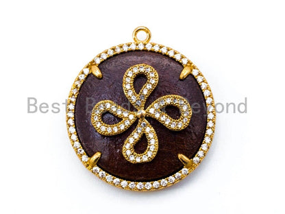 CZ Micro Pave 28x32mm Evil Eye Horn Star Cross on Round Wood Disc Pendant, sku#B50