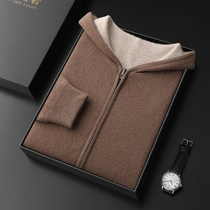 Men's Cashmere Zipper Cardigan Hooded Double-sided Sweater Coat