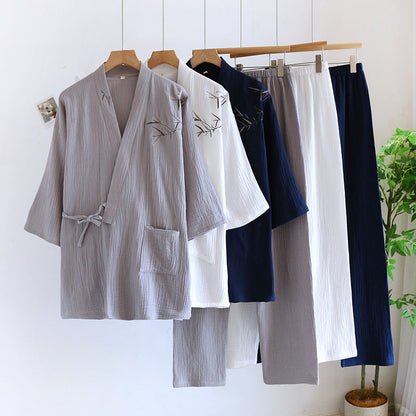 Double-layered Crepe Chinese-style Bamboo-patterned Hanfu Thin Summer Pajamas