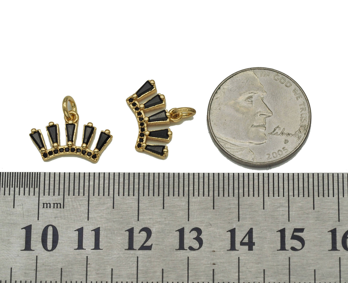Gold Black CZ Crown Charm, Sku#LK663