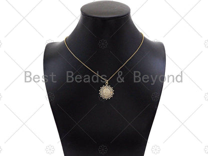 Gold Silver Sunflower Radical Flower Pendant,Cubic Zirconia Silver/Gold Charm, Necklace Bracelet Charm Pendant, 21x24mm, Sku#LK294