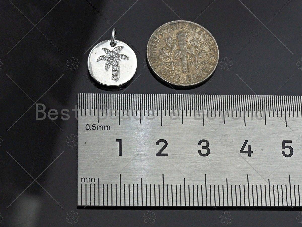 CZ Micro Pave Coconut Tree  on Disc Pendant/Charm, Sku#L320