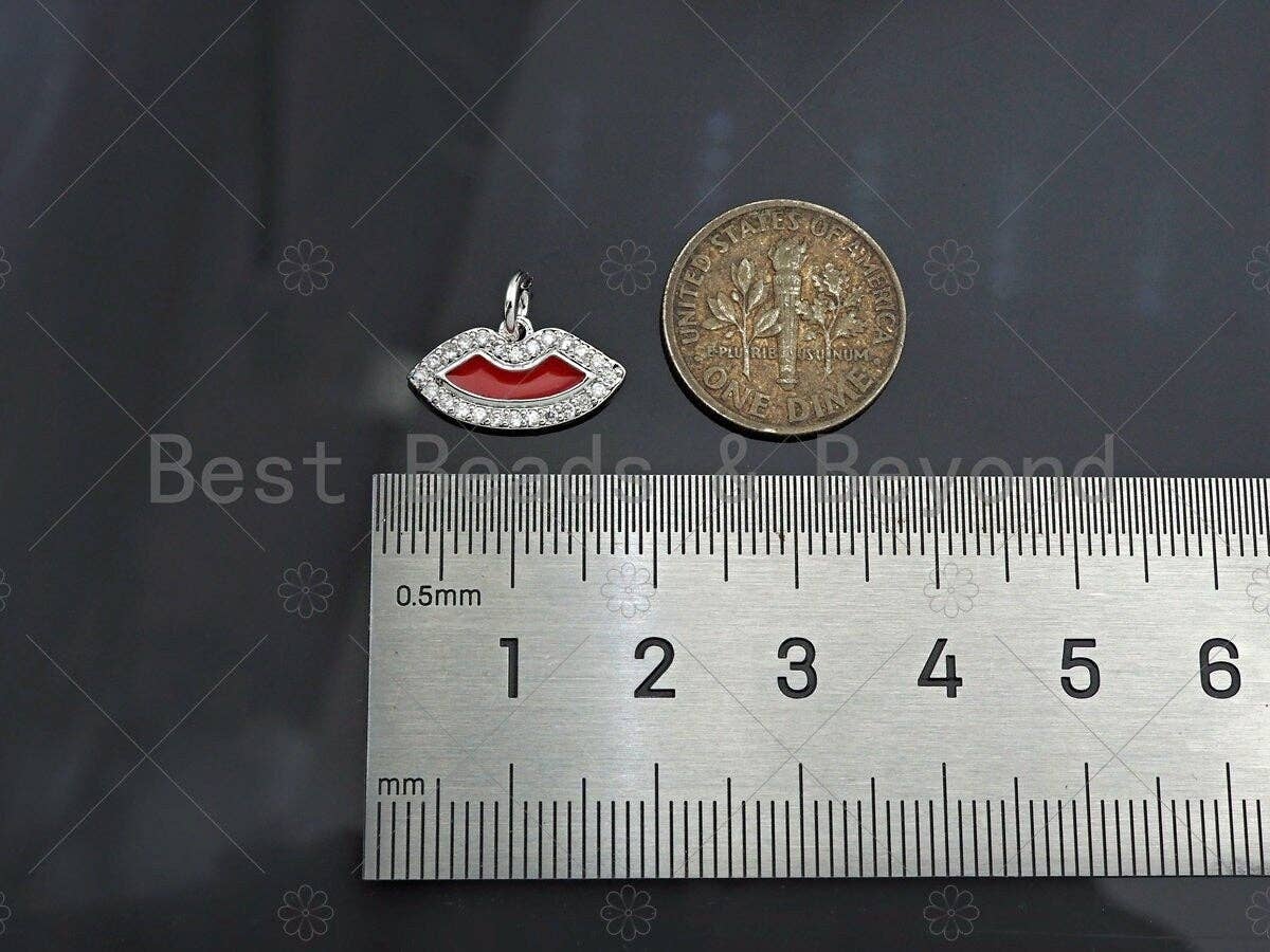 CZ Micro Pave Red Enamel Lip Pendant,Sku#L501