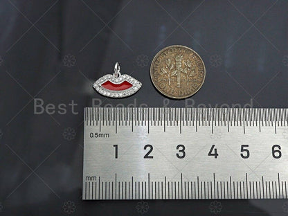 CZ Micro Pave Red Enamel Lip Pendant,Sku#L501