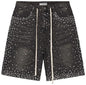 Straight-leg Rhinestone-studded Denim Shorts