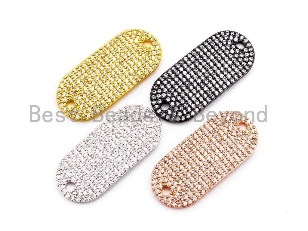 CZ Micro Pave 13x29mm Slab Oval Two Hole Bracelet Connector,SKU#382C