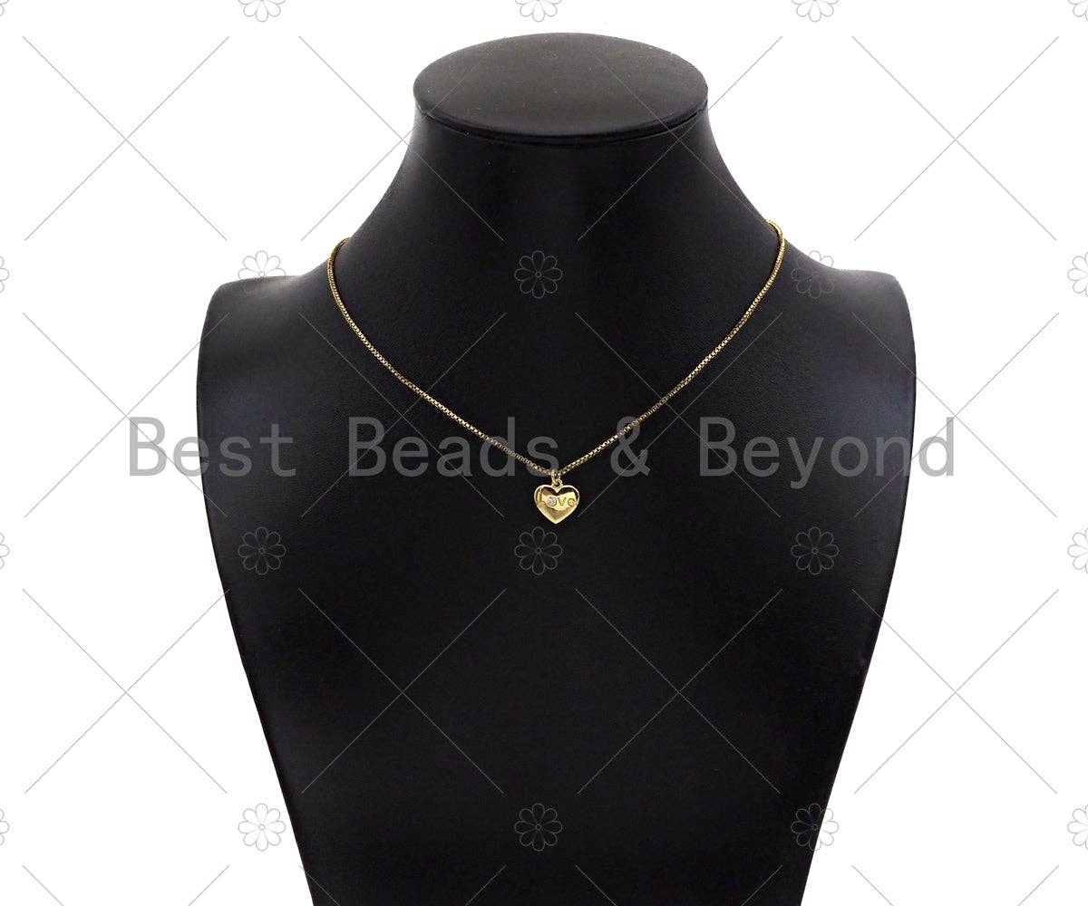 Love/Mom Word On Heart Shape Pendant18K Dainty Gold Medallio