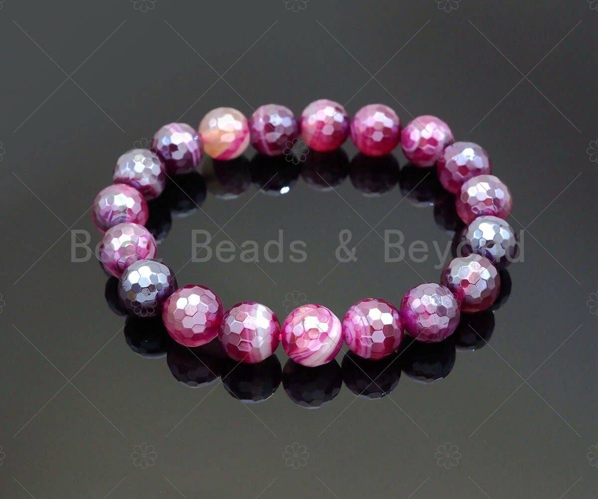 Mystic Hot Pink Banded Agate Stretchy Bracelet, Sku#U1094