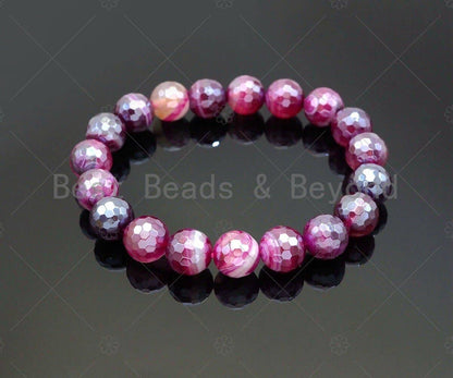 Mystic Hot Pink Banded Agate Stretchy Bracelet, Sku#U1094
