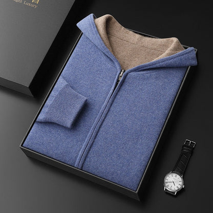 Men's Cashmere Zipper Cardigan Hooded Double-sided Sweater Coat