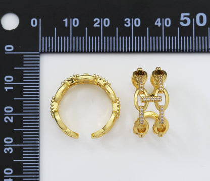 CZ Double Oval Link Adjustable Ring, Sku#LD247