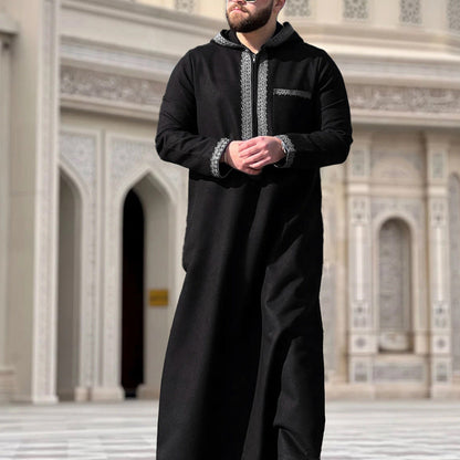 Middle Eastern Men's Robe With Long Sleeves And A Hood For International Trade