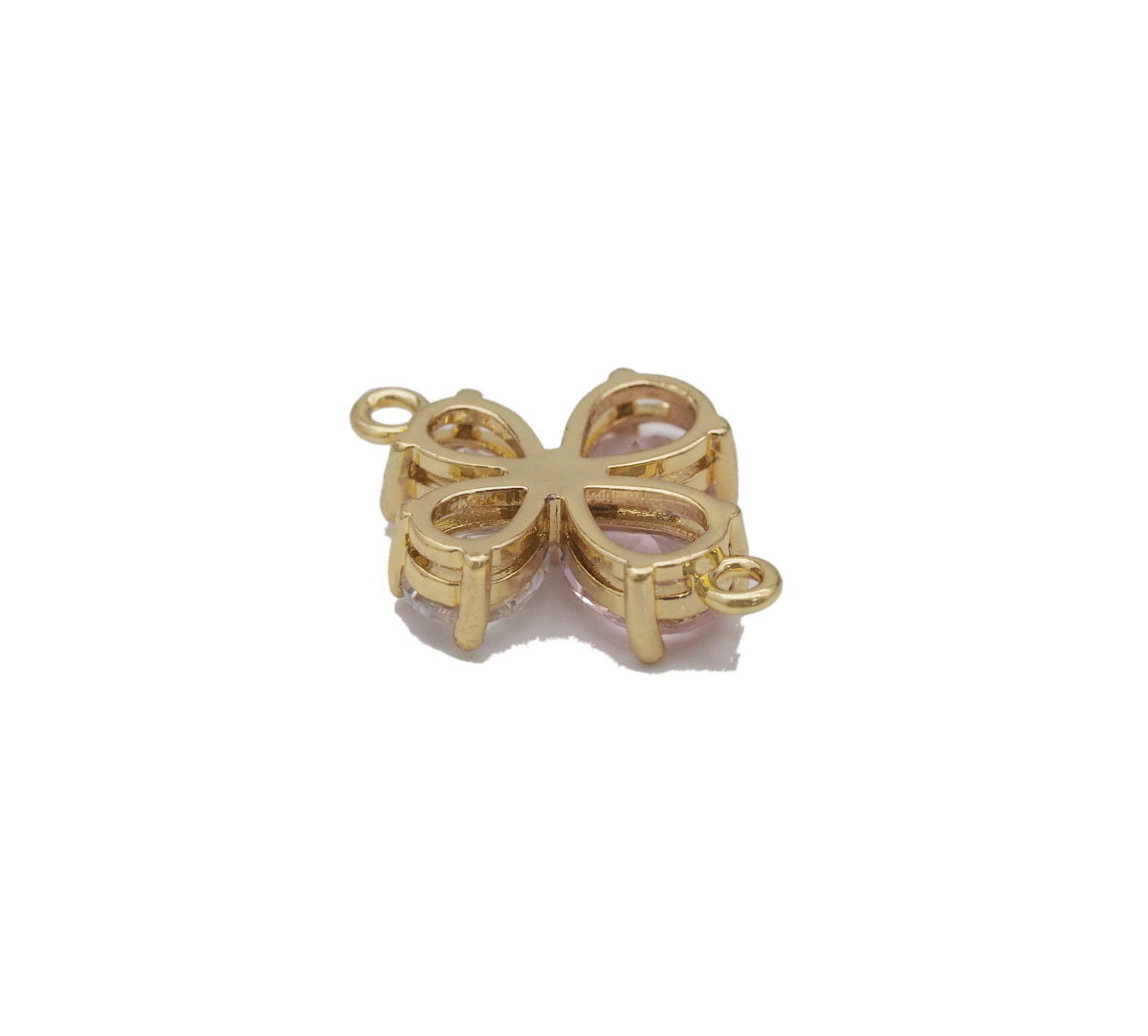 Clear Pink Drop Shape CZ Flower Connector Charm, Sku#LD332