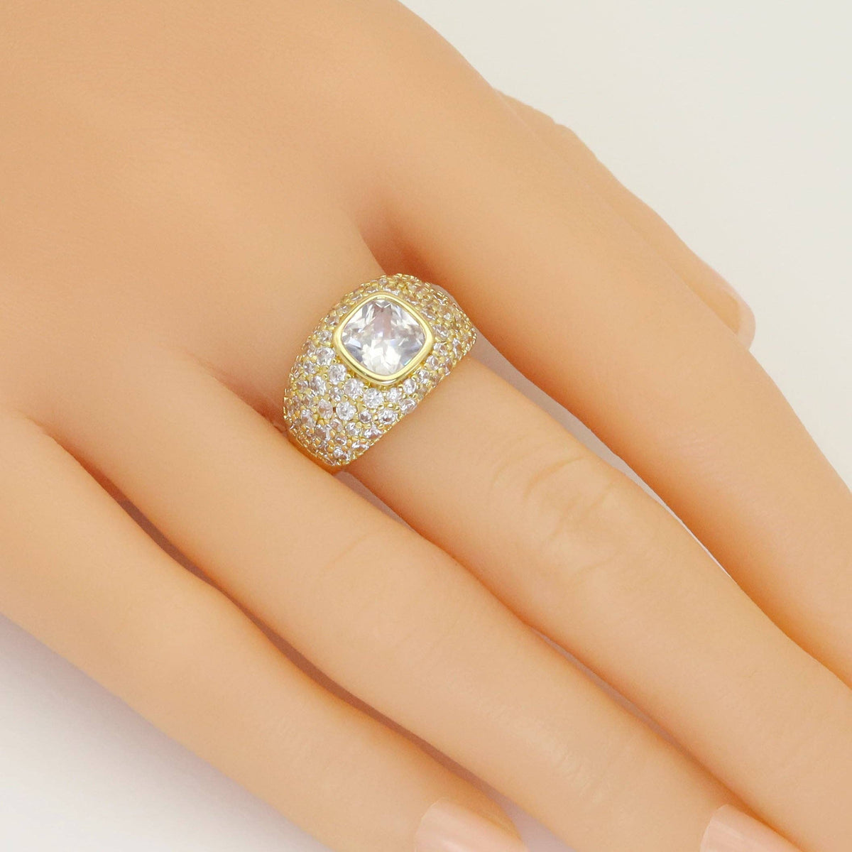 Chuny Square CZ Center Gold Silver Dome Ring, Sku#A209