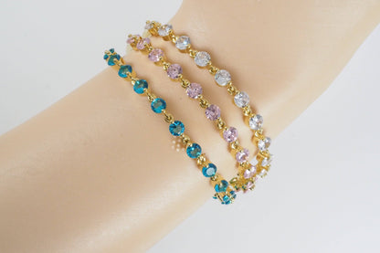 Colorful CZ Diamond Gold Adjustable Bracelet, Sku#LD374