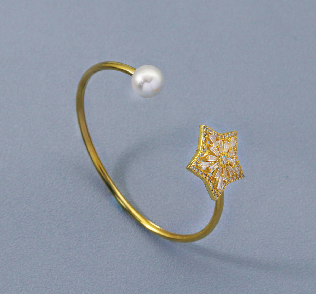 CZ Star Pearl Cuff Bracelet, Sku#B206