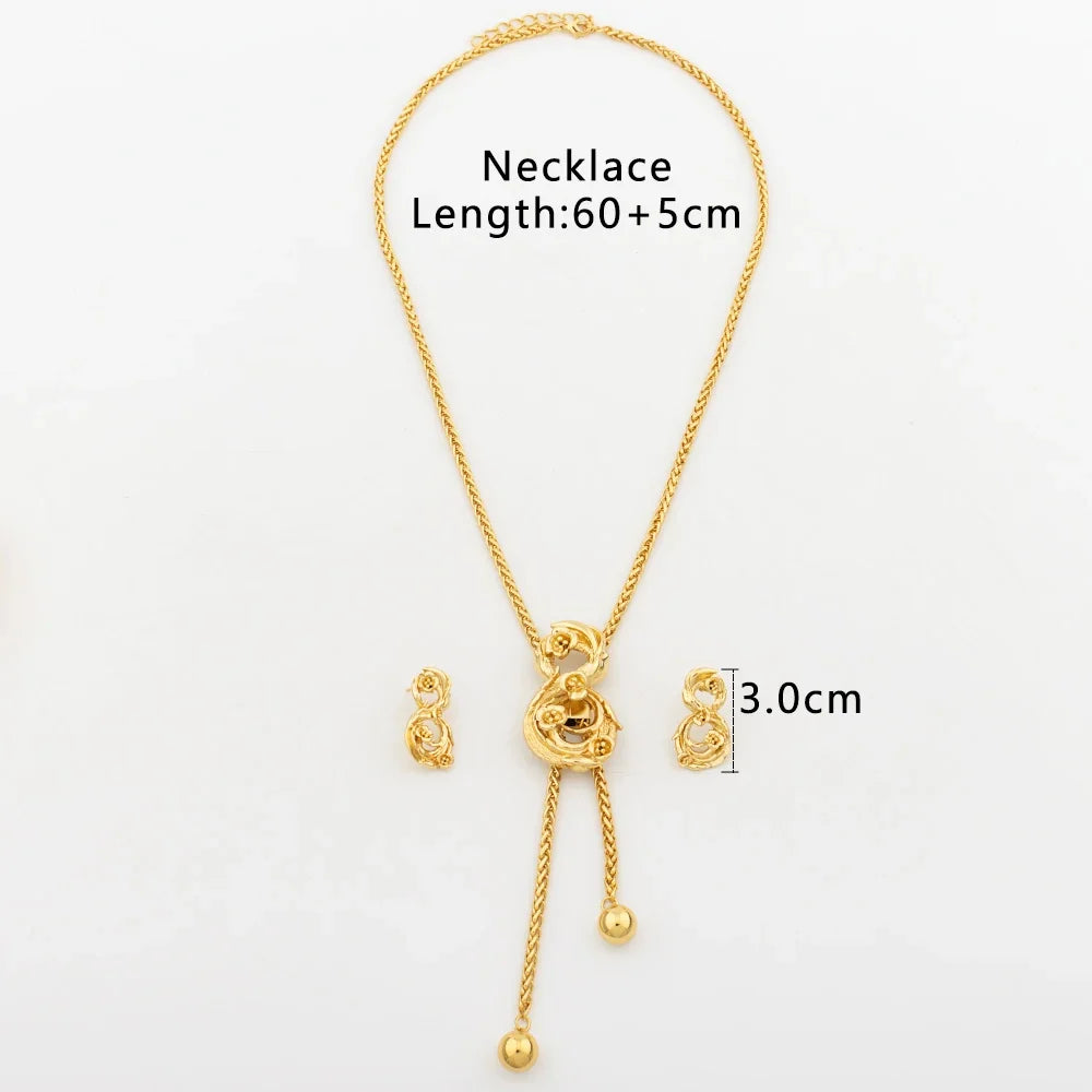New Fashion Gold Plated Jewelry Set Pendant Dubai Italy Necklace Drop Earrings for Women Adjustable Chain Party Bohemia Jewelry